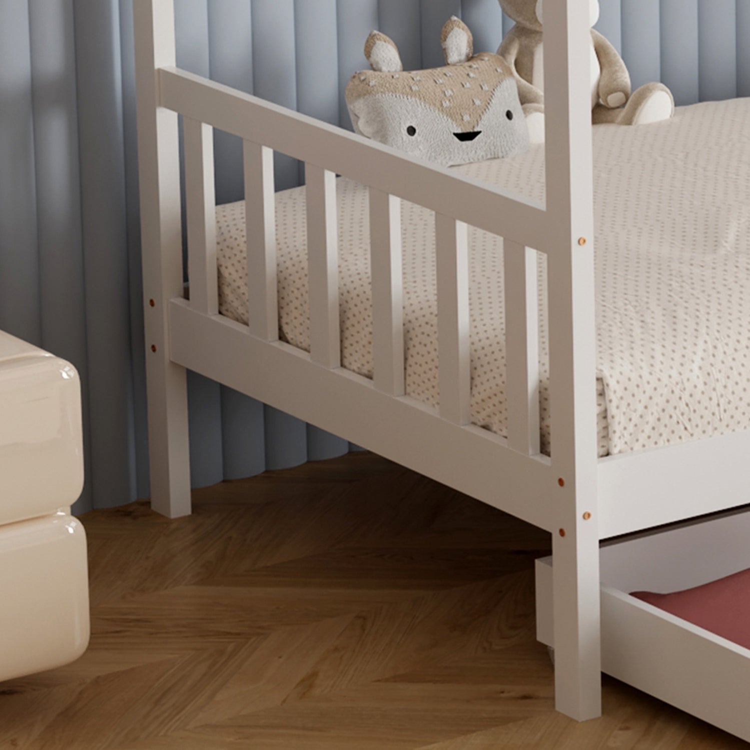 BED FOR KIDS KLARICE HM680.03 t.MONTESSORI-2 DRAWERS- SOLID PINE WOOD IN WHITE- 190x90cm.