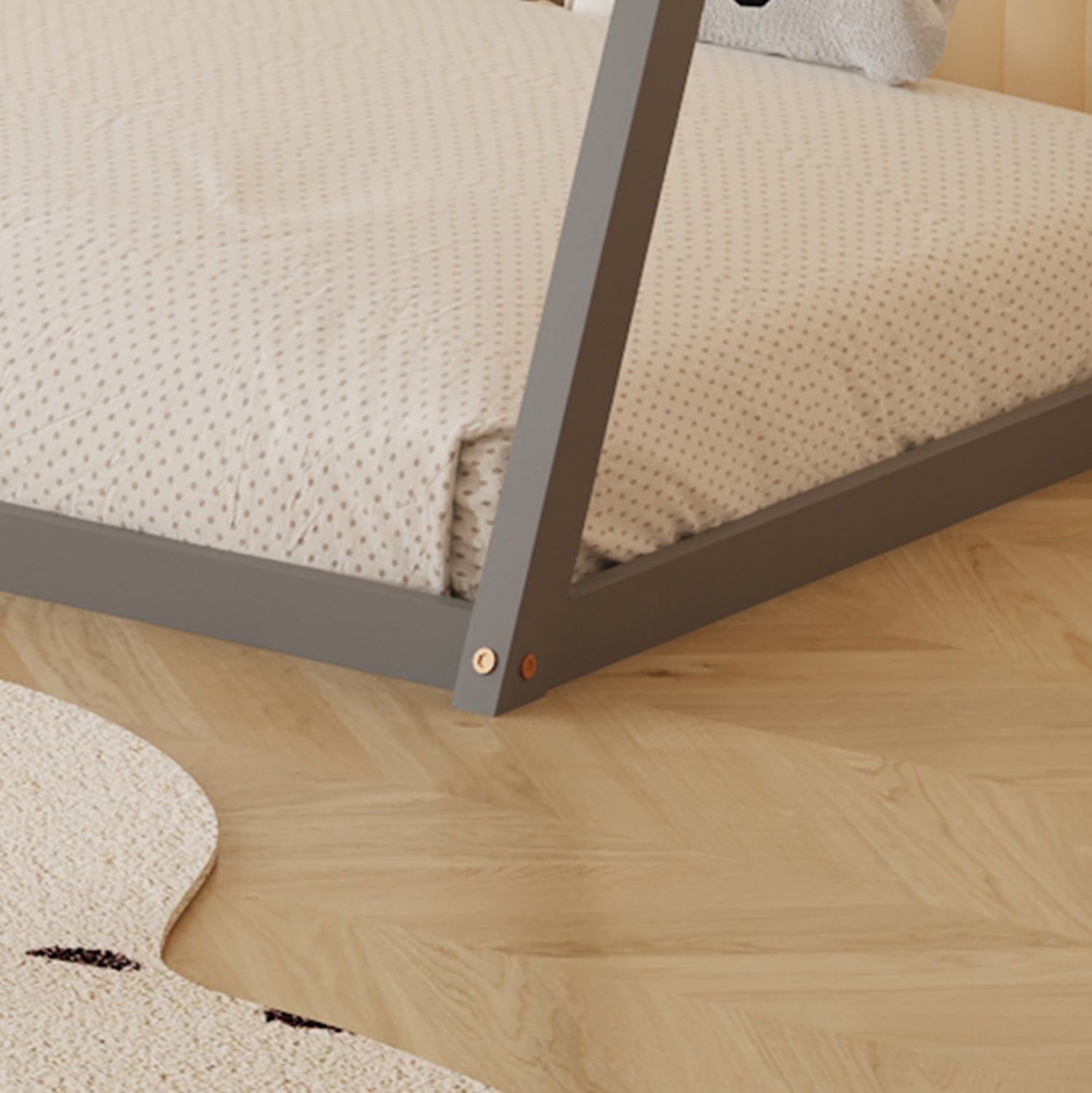 BED FOR KIDS MUNK HM681.05 t.MONTESSORI SOLID PINE WOOD IN GREY- 190x90cm.