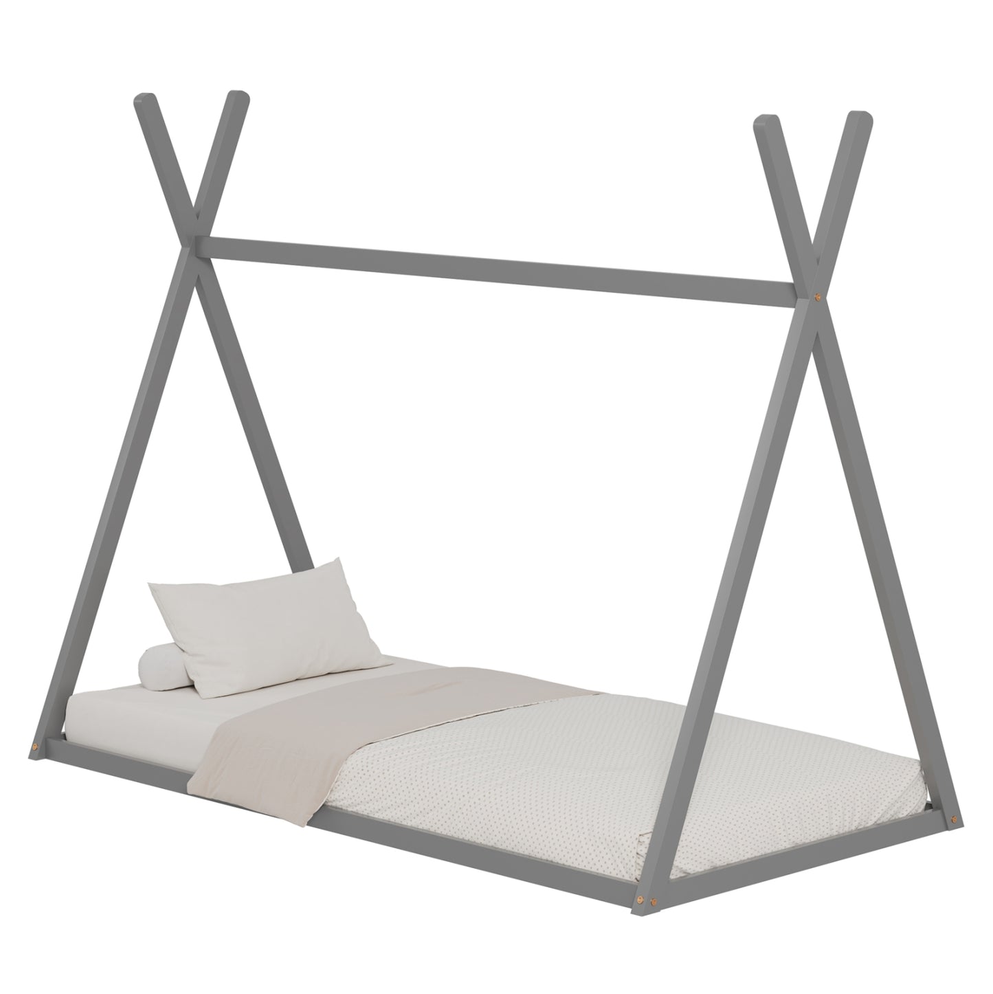 BED FOR KIDS MUNK HM681.05 t.MONTESSORI SOLID PINE WOOD IN GREY- 190x90cm.