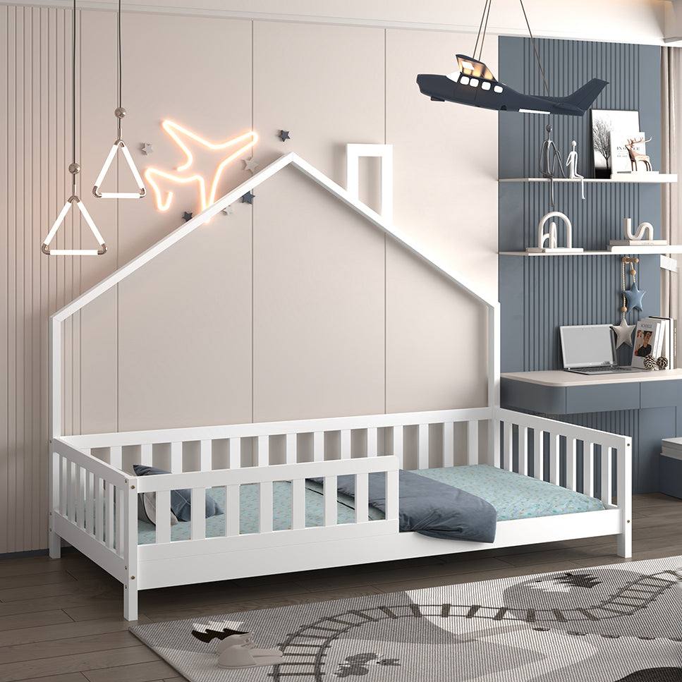 BED FOR KIDS HOUSER HM740.03 t.MONTESSORI SOLID PINE WOOD IN WHITE--FOR 190x90cm.