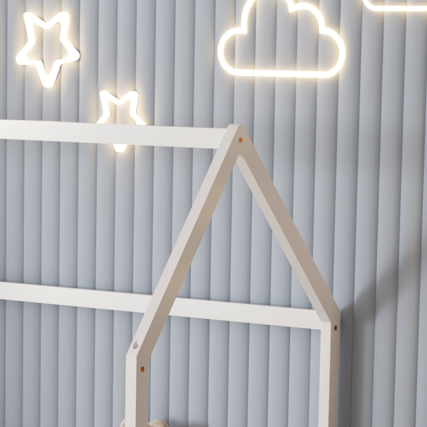 BED FOR KIDS WITH FENCE PHYLLIS HM679.03 t.MONTESSORI SOLID PINE WOOD IN WHITE- 190x90cm.