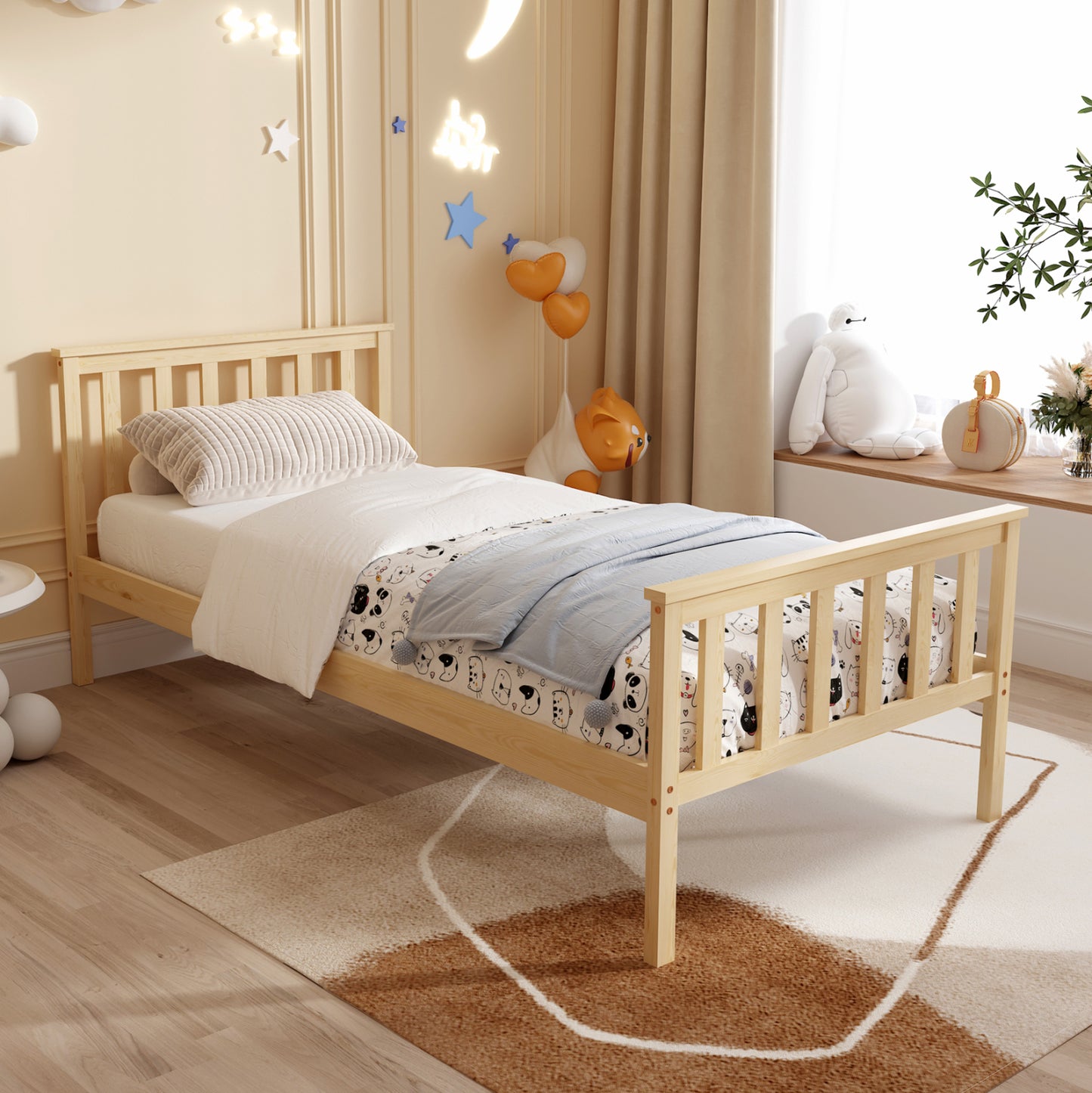 BED WITH MATTRESS GIMLY HM10751.01 PINE WOOD IN NATURAL COLOR FOR MATTRESS 90x190cm