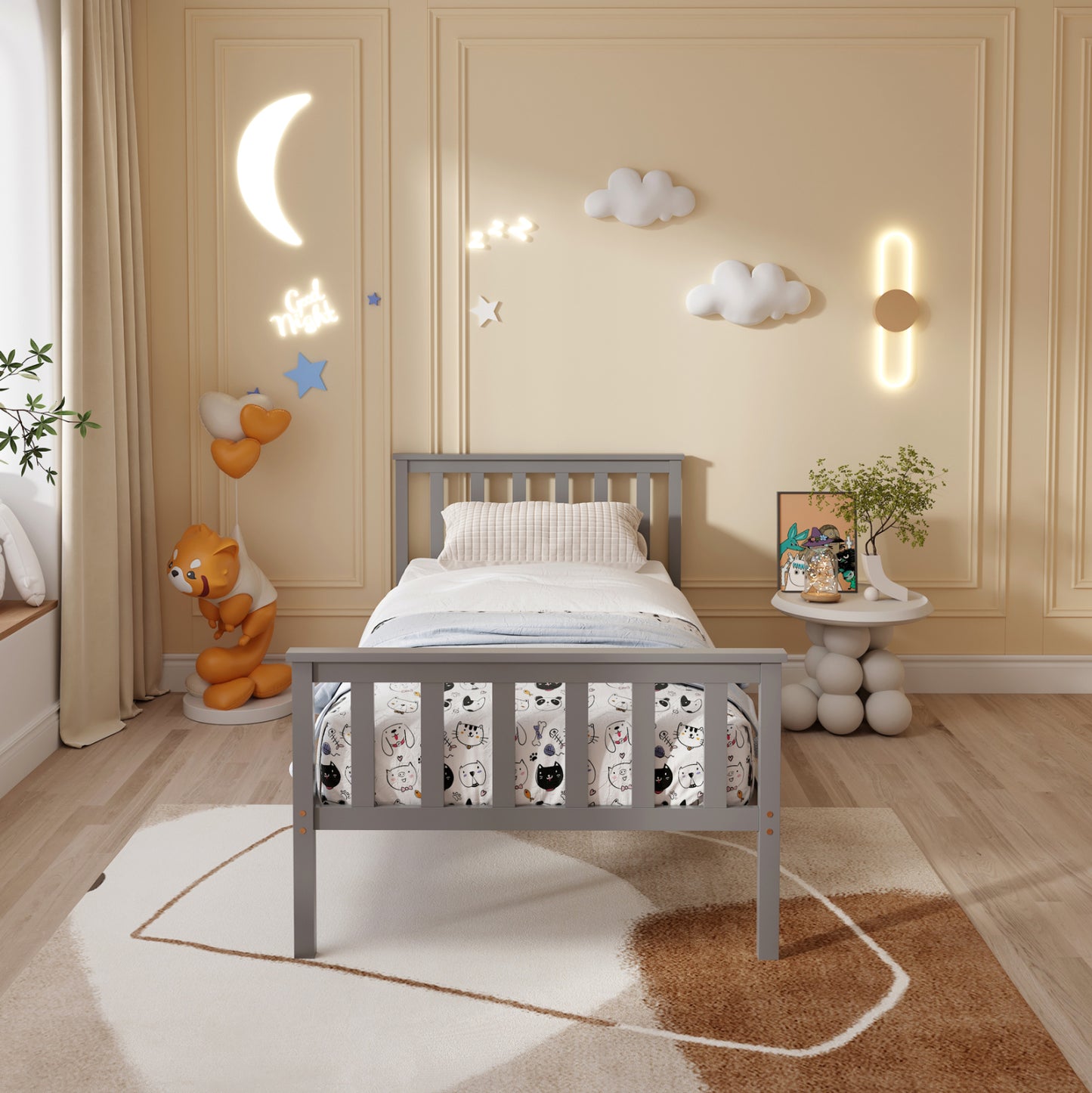 BED WITH MATTRESS GIMLY HM21300.02 PINE WOOD IN GREY COLOR FOR MATTRESS 90x190cm