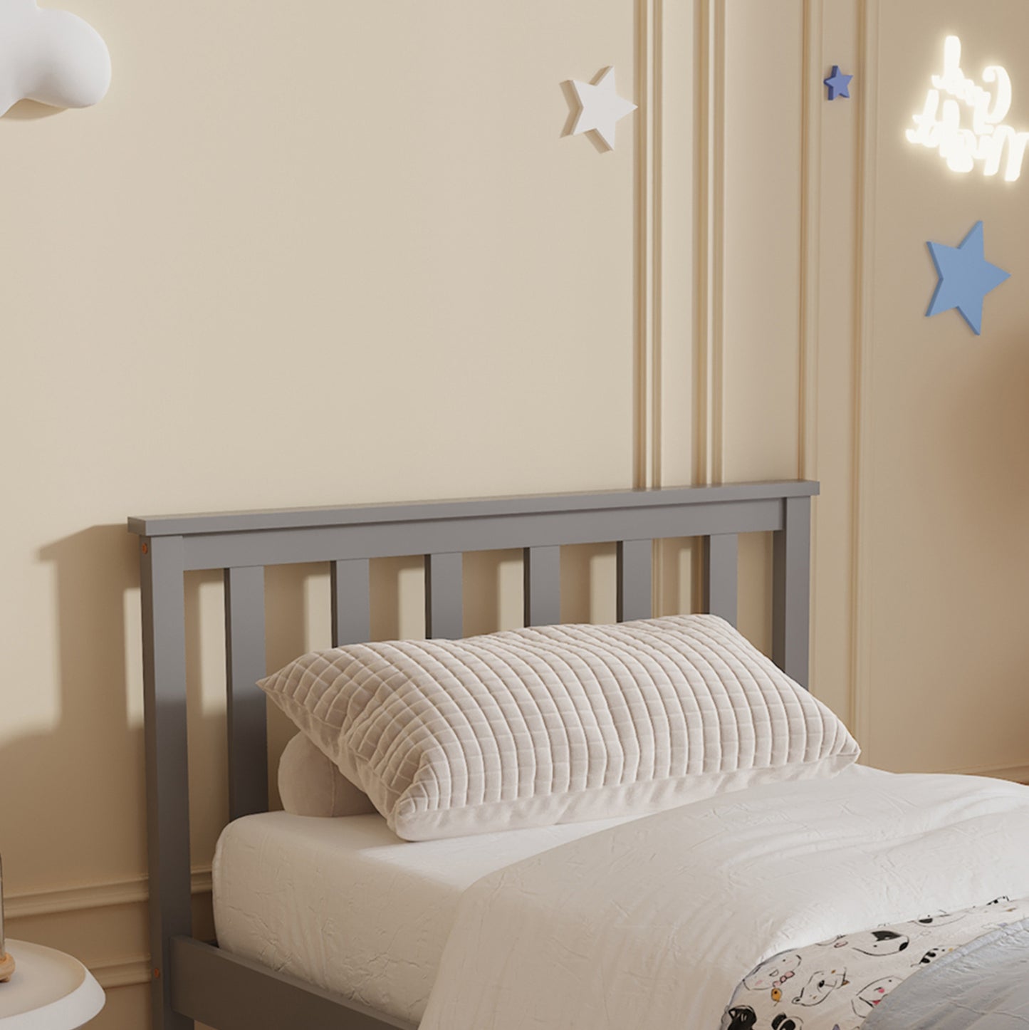 BED WITH MATTRESS GIMLY HM21300.02 PINE WOOD IN GREY COLOR FOR MATTRESS 90x190cm