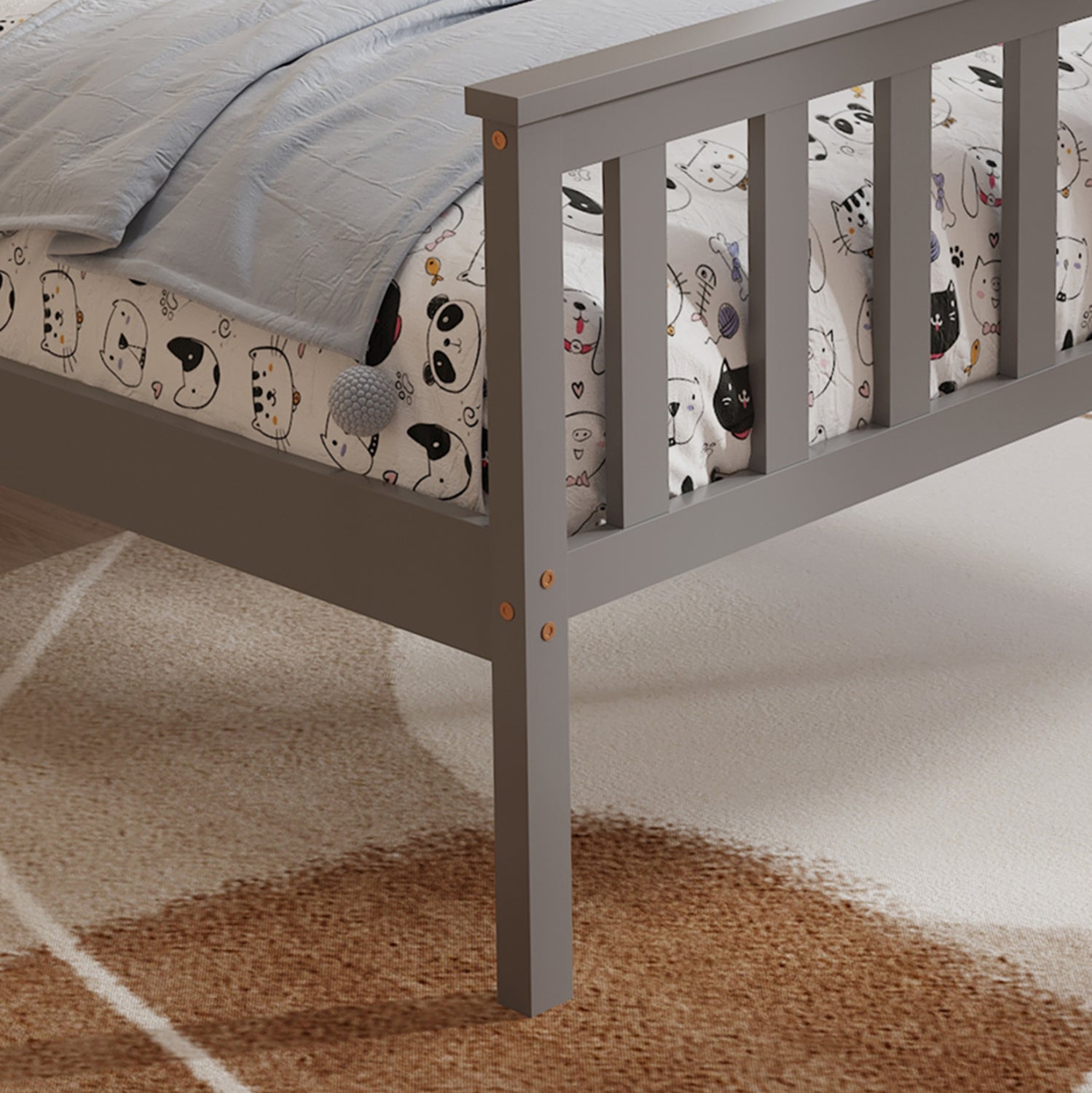 BED WITH MATTRESS GIMLY HM21300.02 PINE WOOD IN GREY COLOR FOR MATTRESS 90x190cm