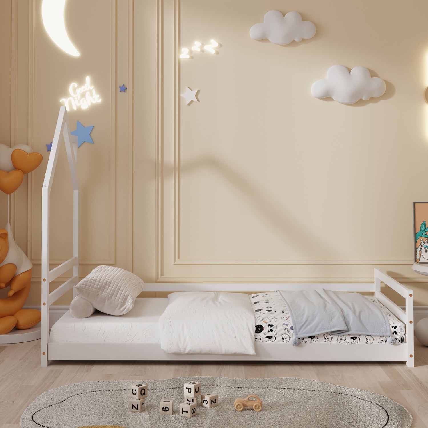 BED WITH MATTRESS HOUSER HM21301 PINE WOOD IN WHITE COLOR--MATTRESS 90x190cm
