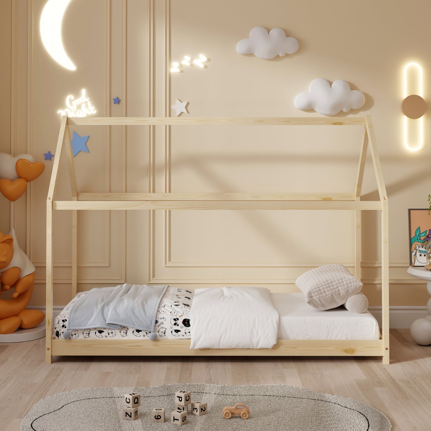 BED WITH MATTRESS PEPE HM21302 PINE WOOD IN NATURAL WOOD COLOR--MATTRESS 90x190cm