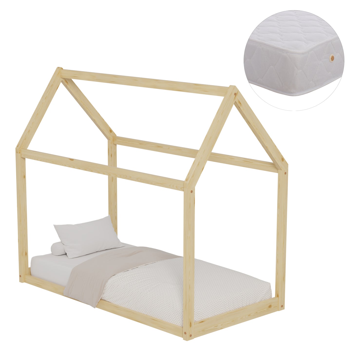 BED WITH MATTRESS PEPE HM21303 PINE WOOD IN NATURAL WOOD COLOR--MATTRESS 70x140cm