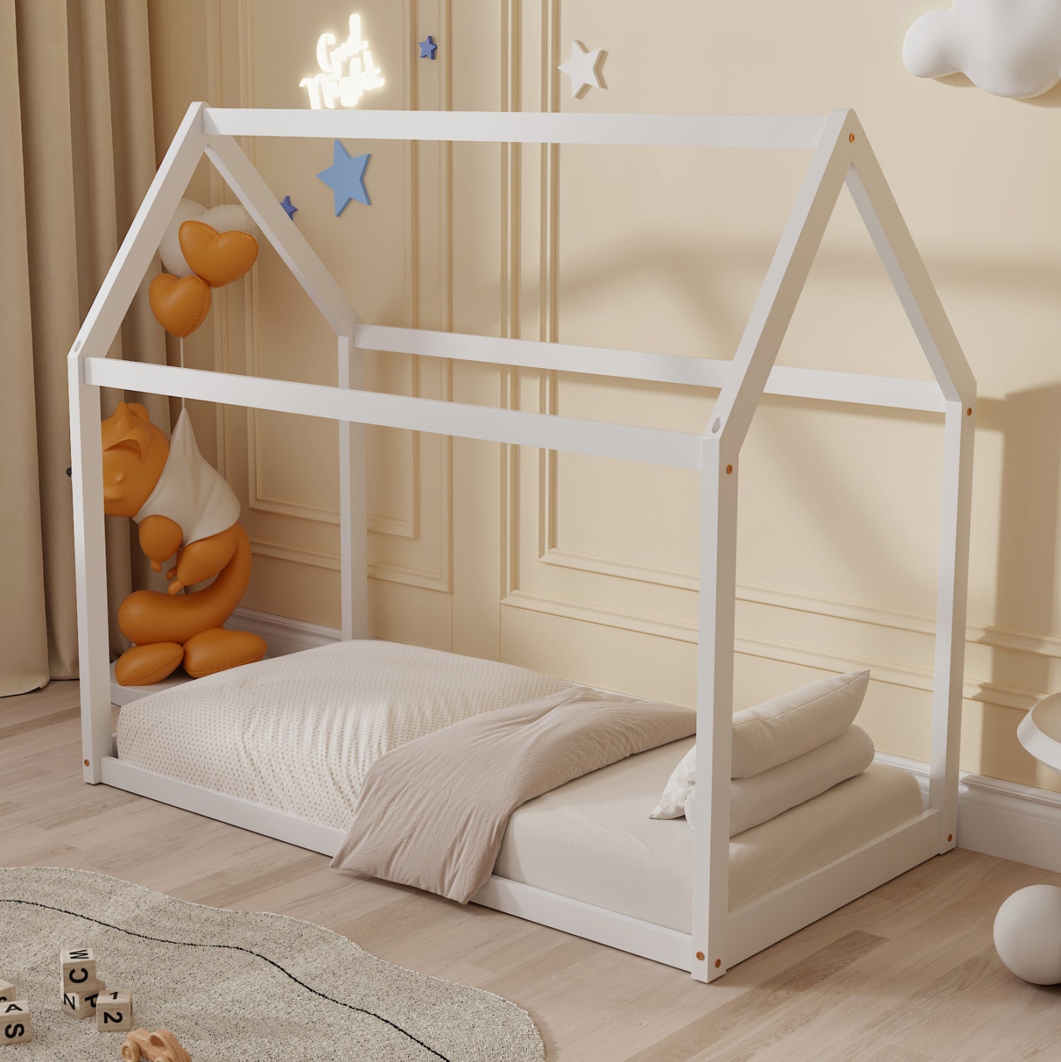 BED WITH MATTRESS PEPE HM21303.01 PINE WOOD IN WHITE COLOR--MATTRESS 70x140cm