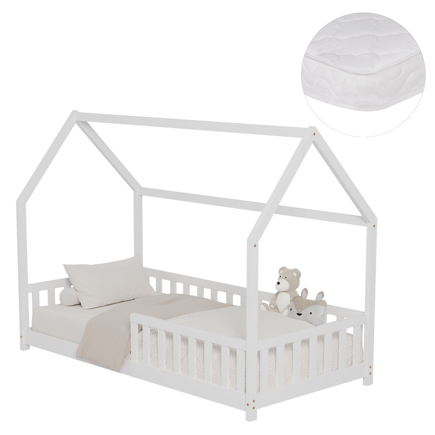 BED WITH MATTRESS PHYLLIS HM21304.01 PINE WOOD IN WHITE COLOR--MATTRESS 90x190cm