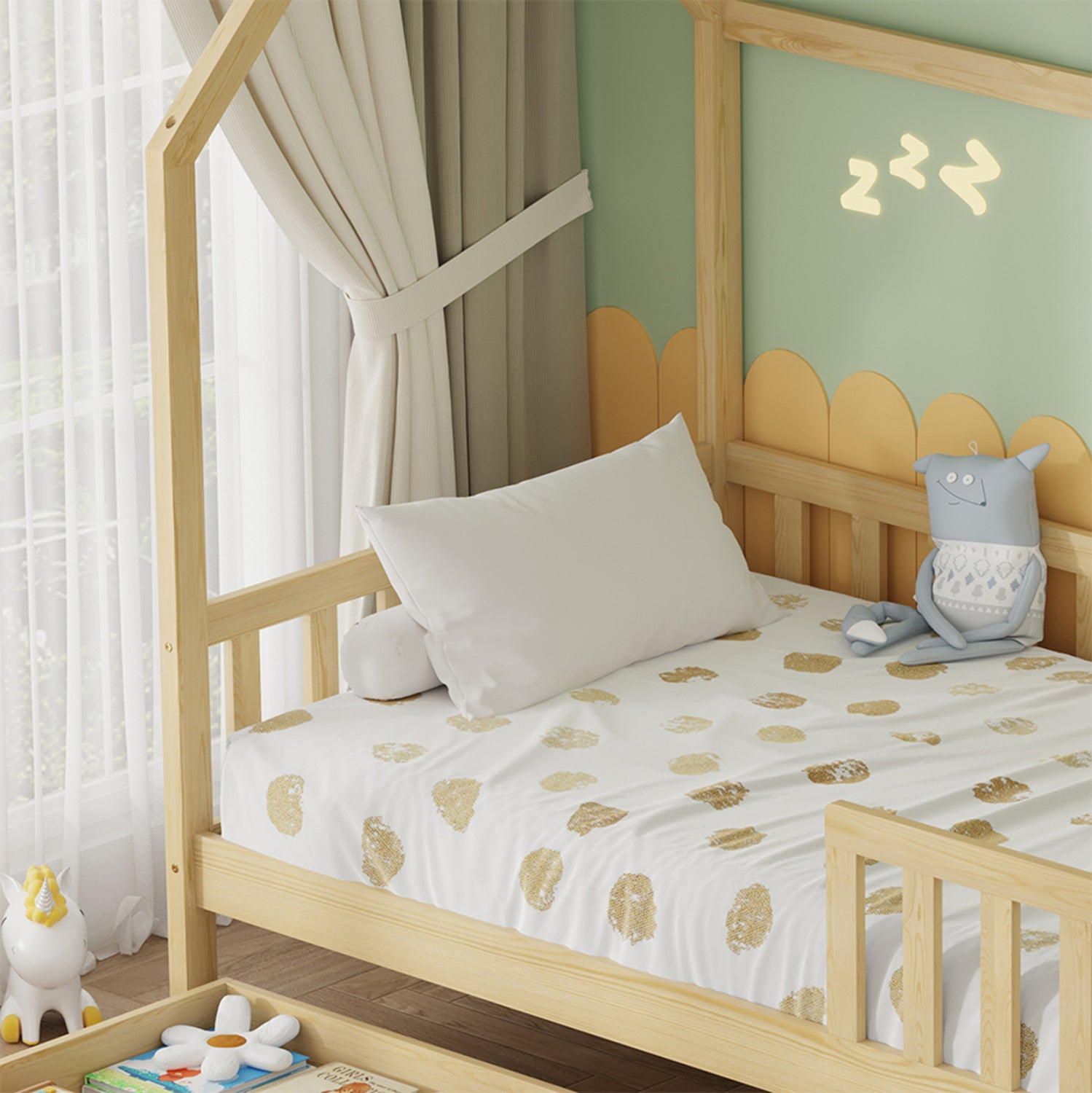 BED WITH DRAWERS PHYLLIS HM21324 PINE WOOD IN NATURAL WOOD COLOR--WITH MATTRESS 90x190cm