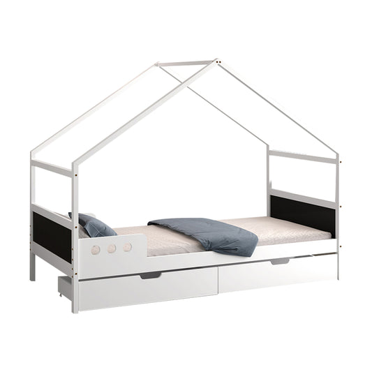 KIDS' BED WITH DRAWERS FB9741.01 t.MONTESSORI--PINE WOOD IN WHITE FOR MATTRESS 190x90cm