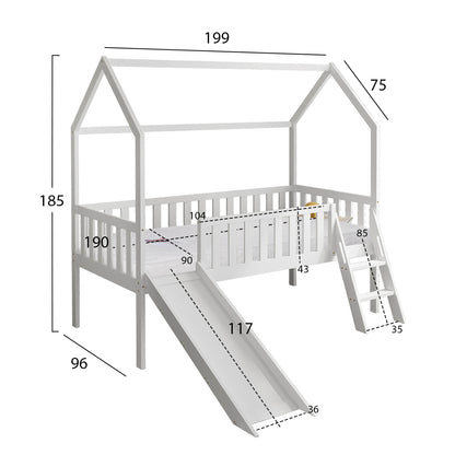 BED WITH SLIDE PHYLLIS HM21310.01 PINE WOOD IN WHITE--WITH MATTRESS 90x190cm