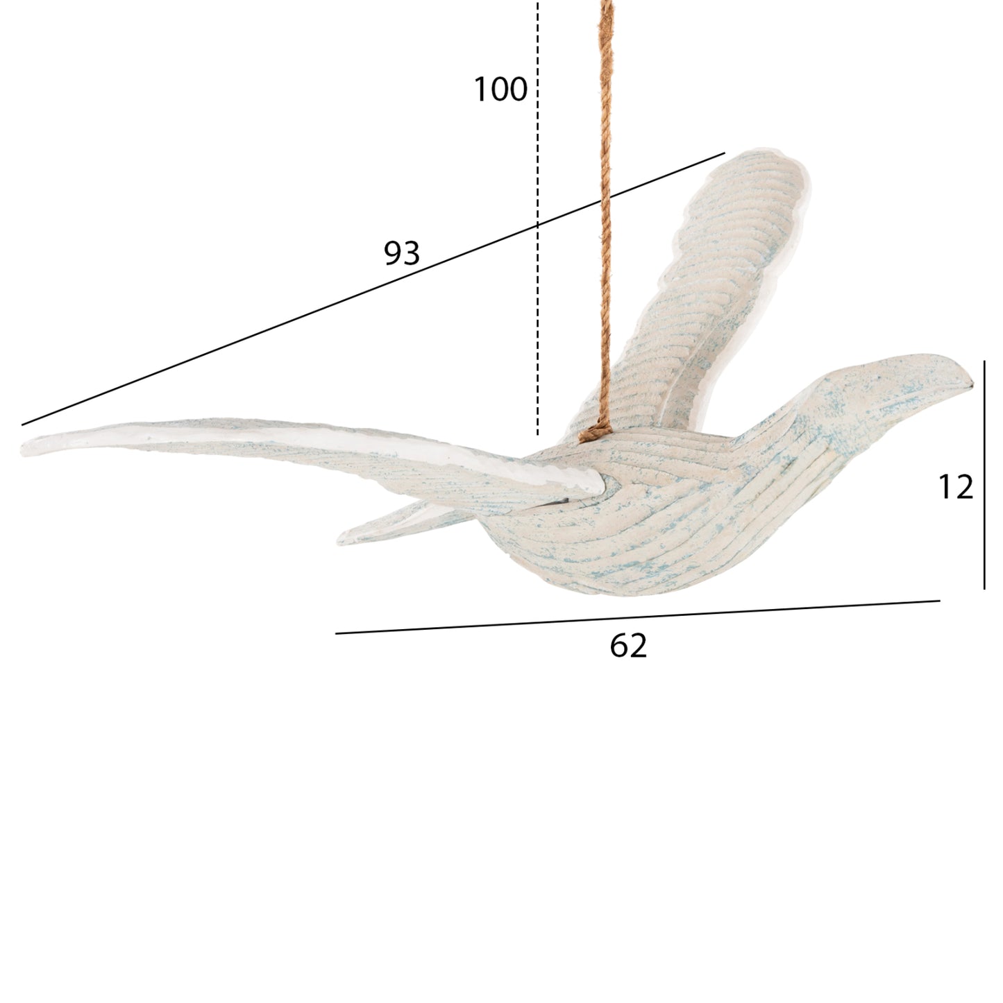 PENDANT DECORATION SEAGULL HM4302 ALBASIA WOOD IN BLUEWASH 93x62x12-100H cm.m.