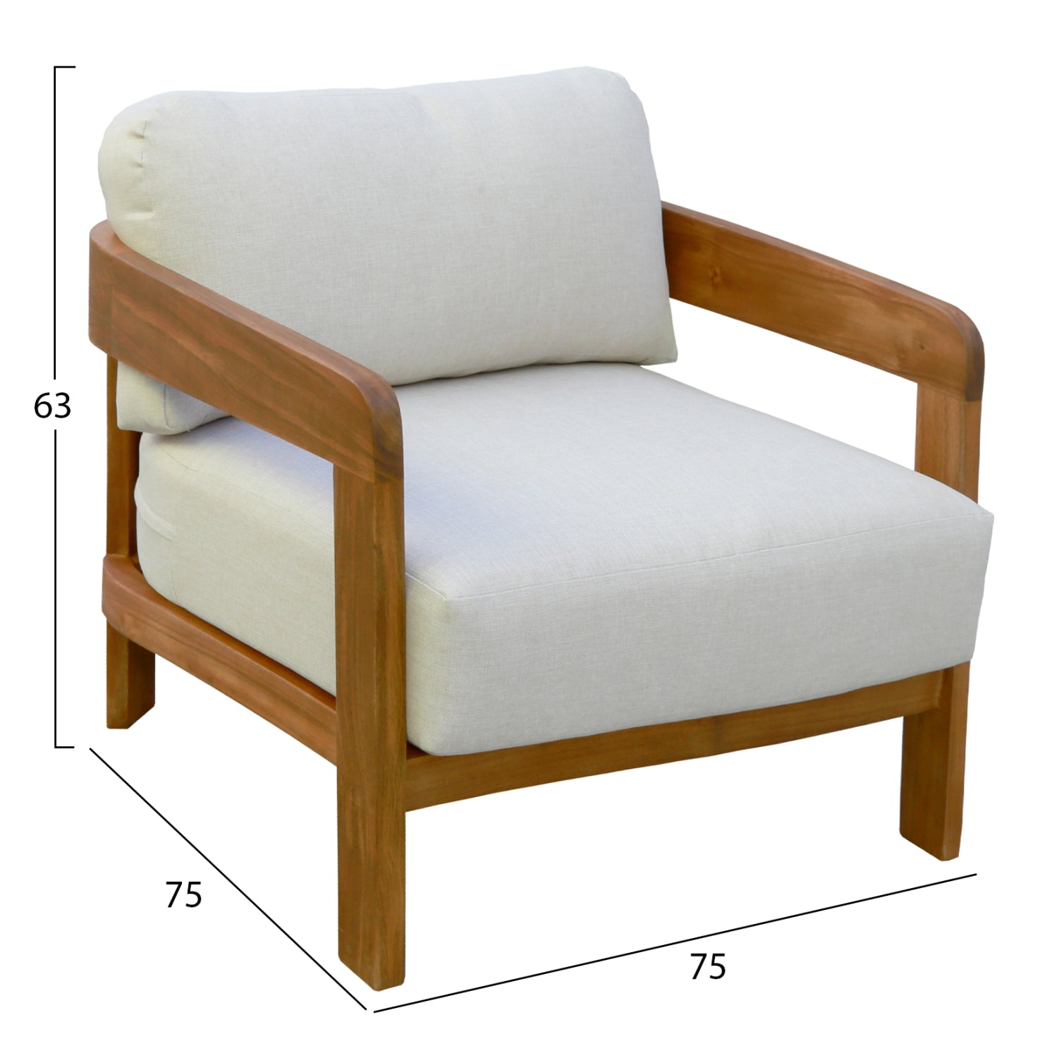 LOUNGE SET SOLARA HM10892 COFFEE TABLE & 2 LOUNGE ARMCHAIRS--ACACIA WOOD-ECRU CUSHIONS