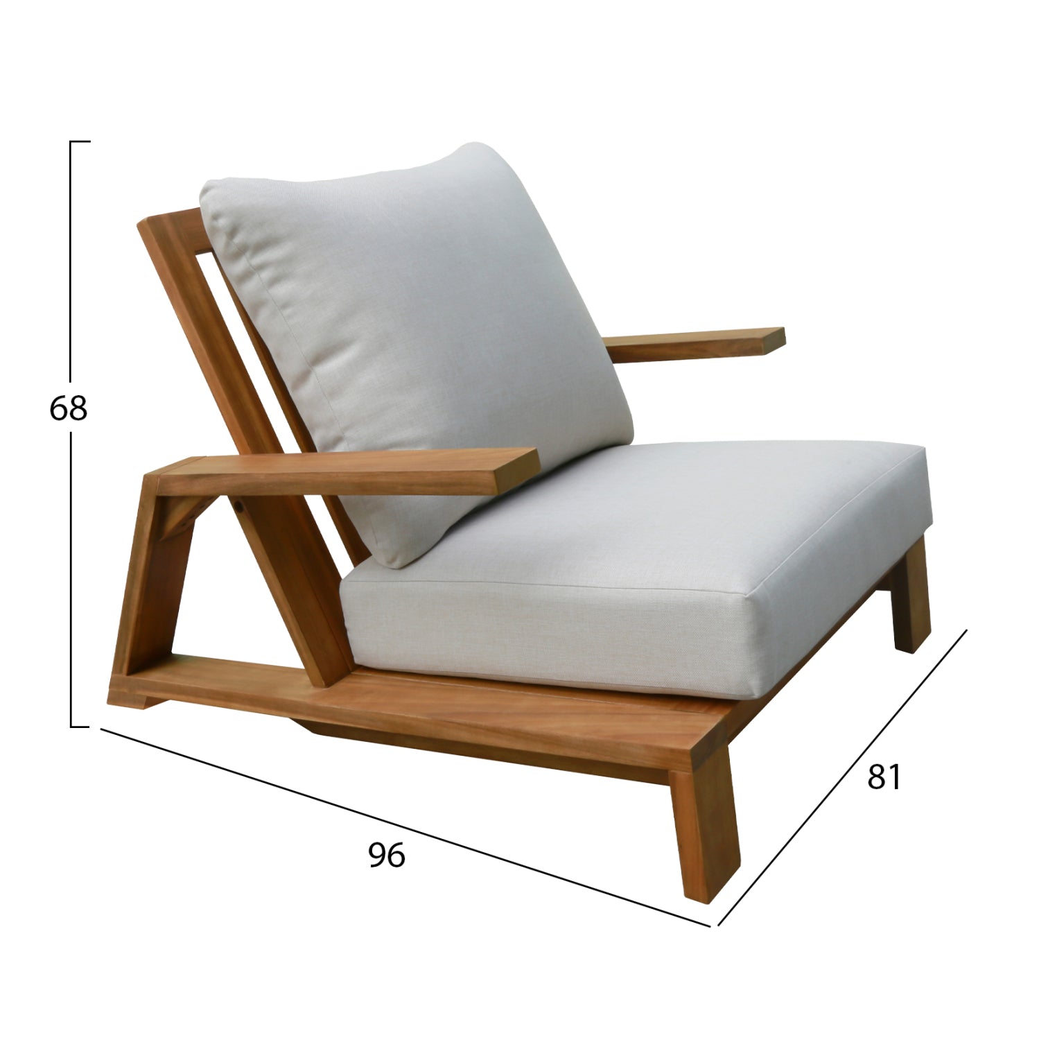 LOUNGE SET MIREX HM10893 COFFEE TABLE & 2 LOUNGE ARMCHAIRS--ACACIA WOOD-ECRU CUSHIONS