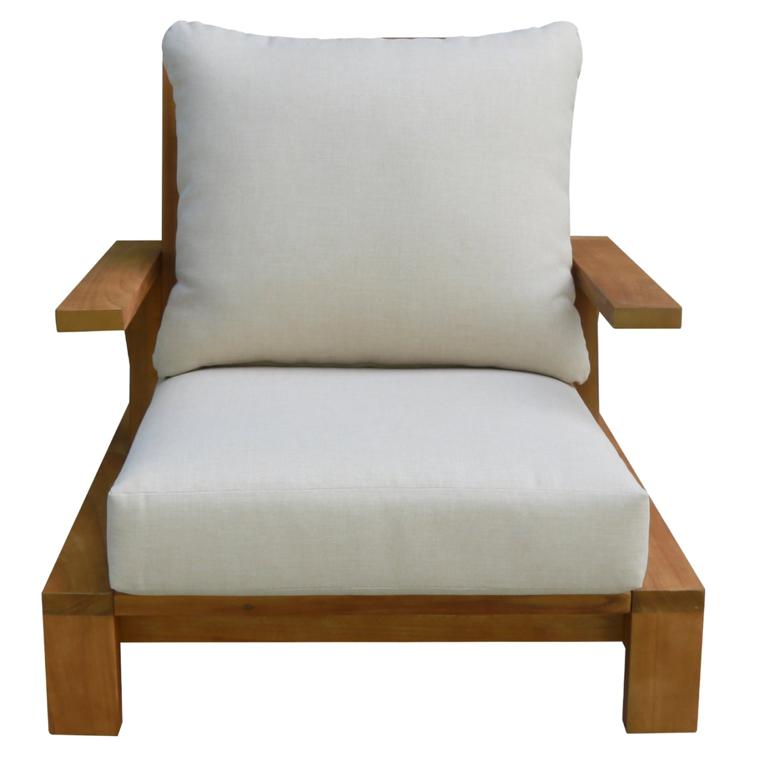 LOUNGE SET MIREX HM10893 COFFEE TABLE & 2 LOUNGE ARMCHAIRS--ACACIA WOOD-ECRU CUSHIONS