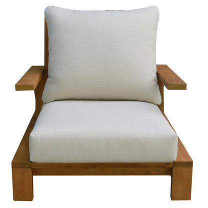 LOUNGE SET MIREX HM10893 COFFEE TABLE & 2 LOUNGE ARMCHAIRS--ACACIA WOOD-ECRU CUSHIONS
