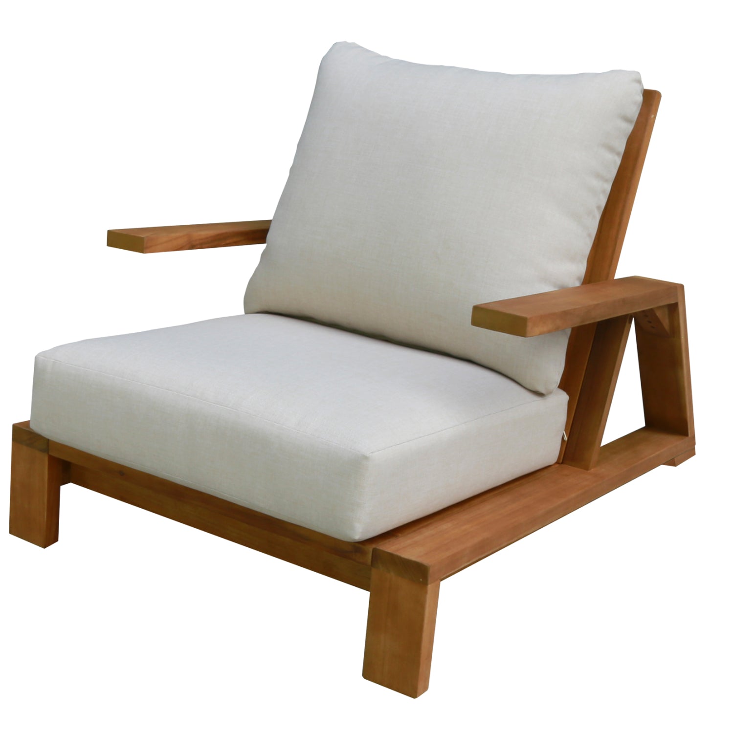 LOUNGE SET MIREX HM10893 COFFEE TABLE & 2 LOUNGE ARMCHAIRS--ACACIA WOOD-ECRU CUSHIONS