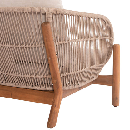 LOUNGE SET SANJI HM21214 COFFEE TABLE & 2 LOUNGE ARMCHAIRS--ACACIA WOOD-ALUMINUM FRAME-ROPE
