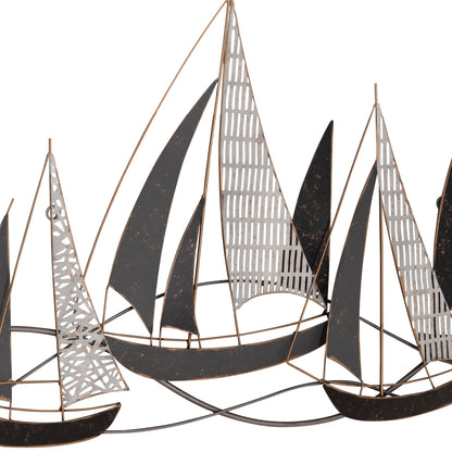 METAL WALL DECORATION HM7160 COAL WHITE GOLD 91x3x55Η cm.