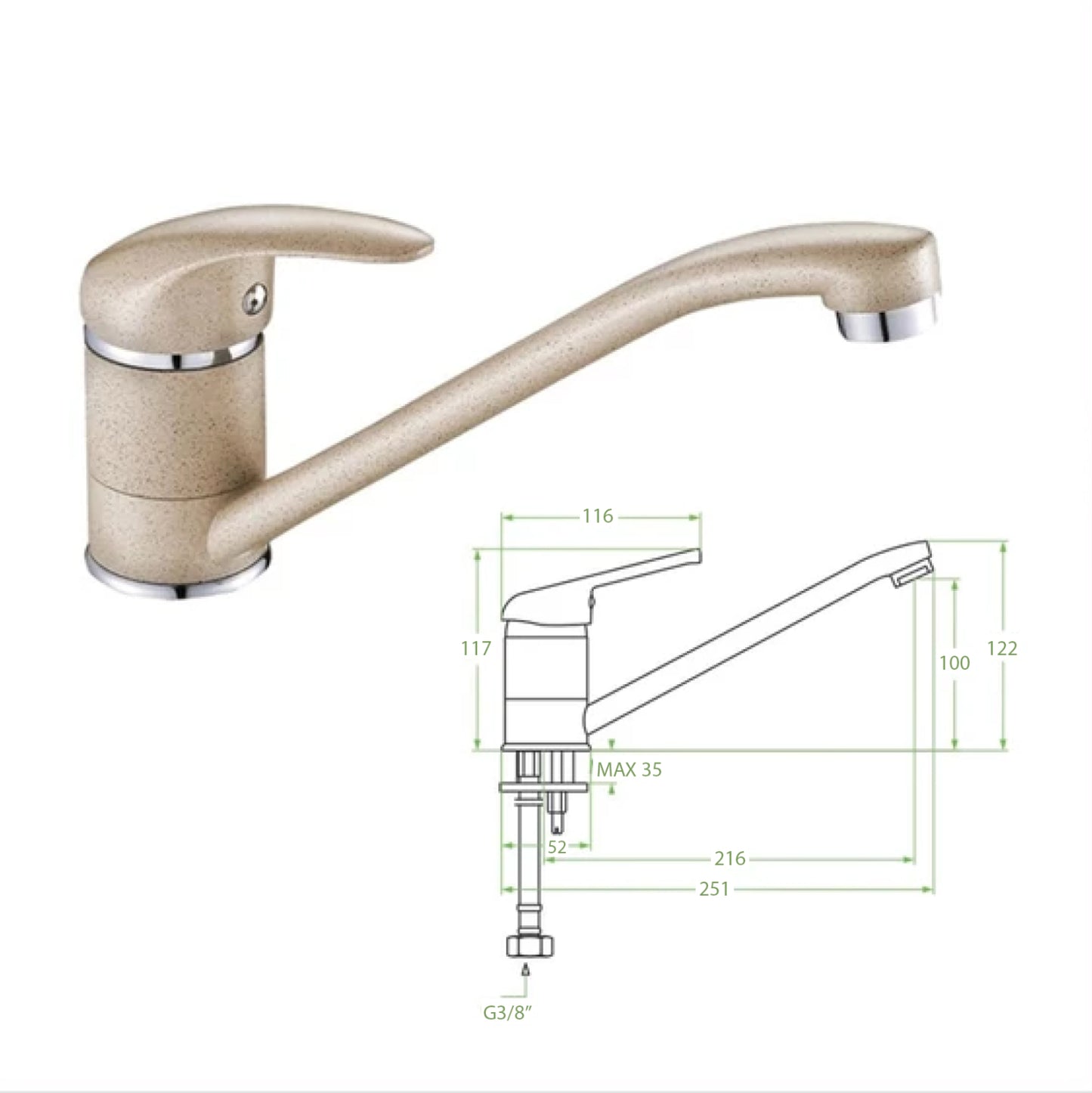 FAUCET FOR KITCHEN COUNTERTOP HM4869.02 LONG FAUCET SPOUT--BEIGE GRANITE--25.1x12.2Hcm