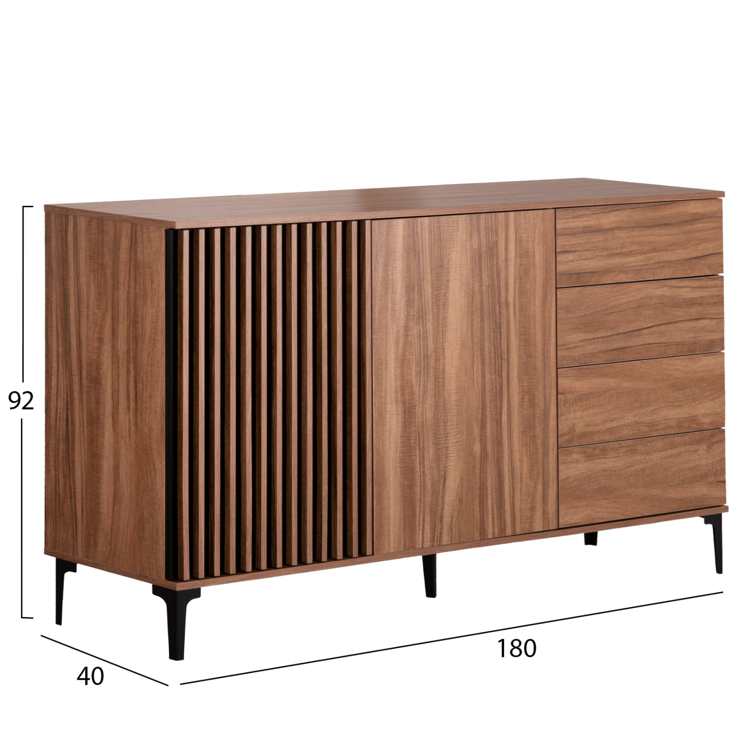 SIDEBOARD SERIES HARRY HM18006.01 MELAMINE IN NATURAL WOOD COLOR AND BLACK 180x40x92Hcm.
