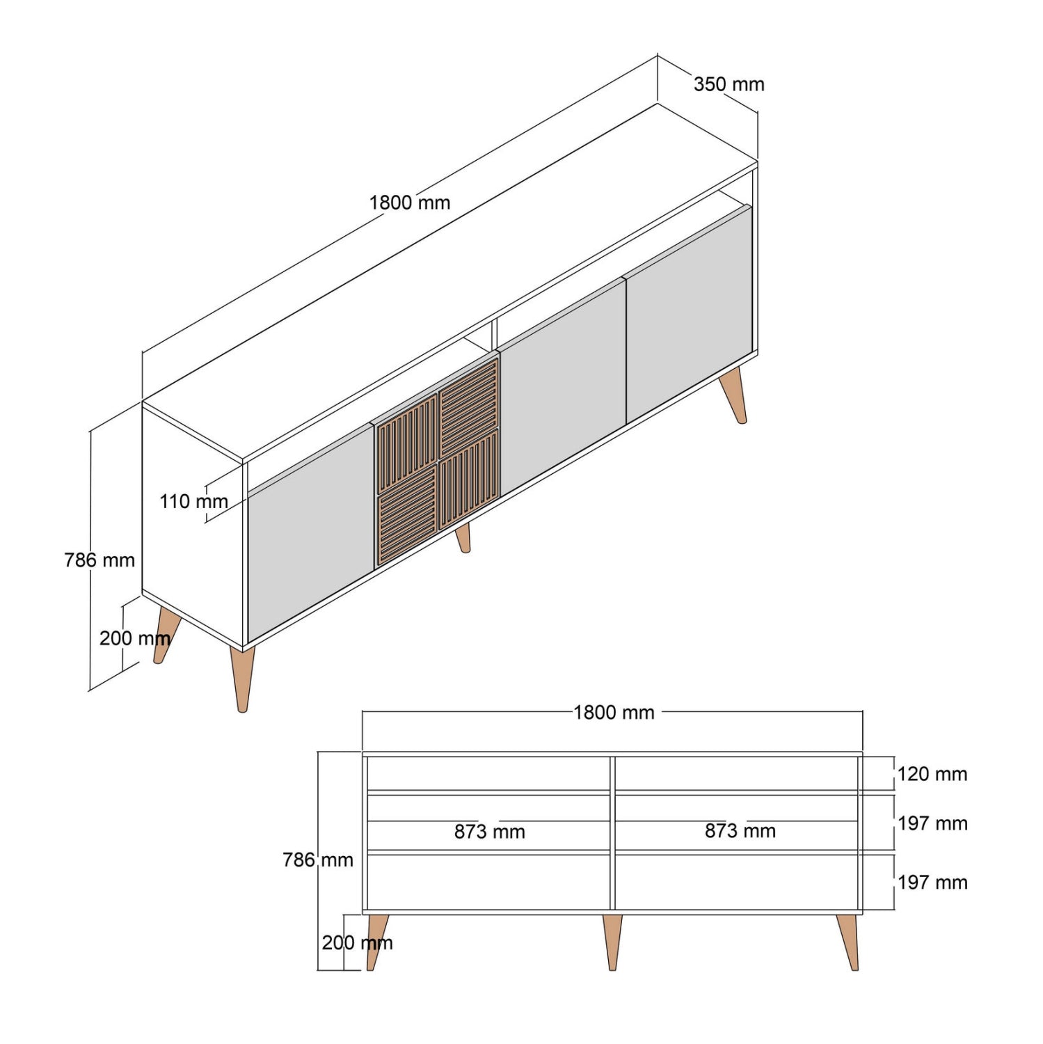 BUFFET MELAMINE HM9431.04 IN WALNUT COLOR 180x35x78.6Hcm.