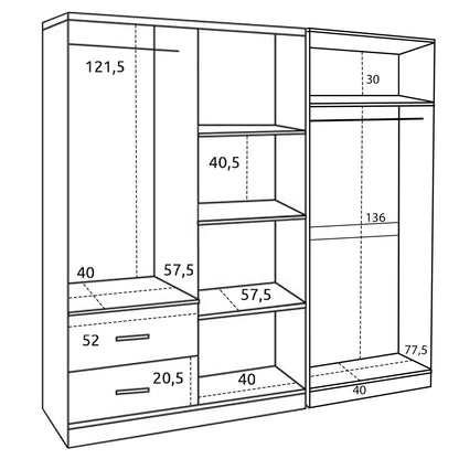 WARDROBE 6-LEAF BLAKELY HM21235.02 MELAMINE IN SONAMA COLOR 201x43x181Hcm.