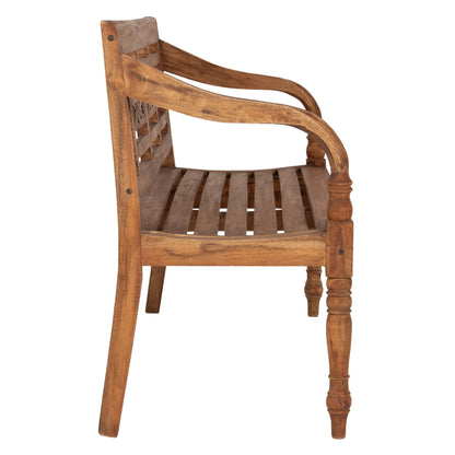 OUTDOOR BENCH HM7903 SOLID MAHOGANY WOOD IN NATURAL WITH BACKREST AND ARMS 148x54x90Hcm.