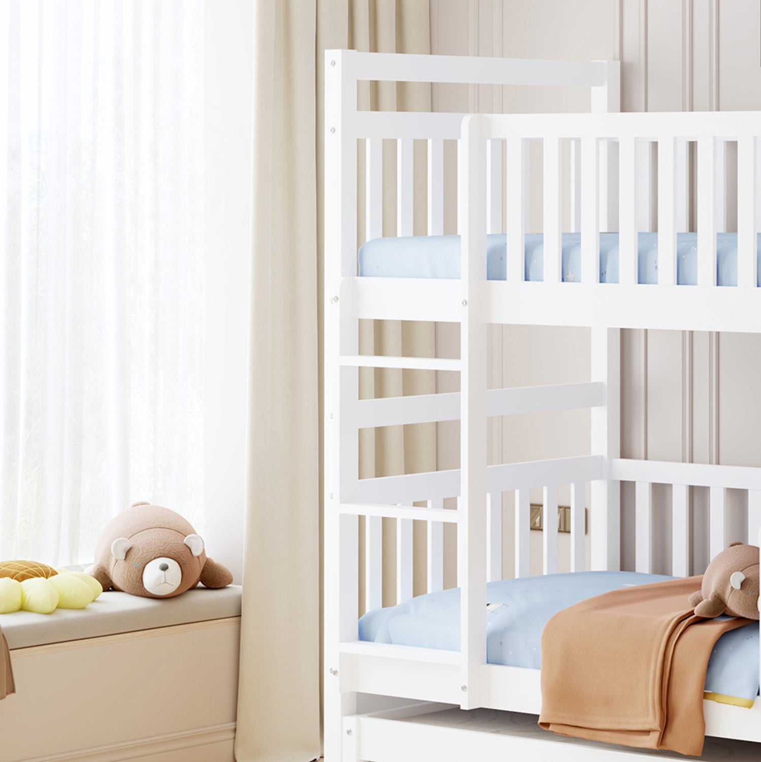 KIDS' BUNK BED WITH MATTRESSES & DRAWERS TRIPLON HM21318 PINE WOOD IN WHITE 207x97x168Hcm.