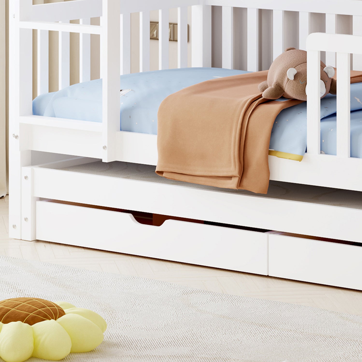 KIDS' BUNK BED WITH MATTRESSES & DRAWERS TRIPLON HM21318 PINE WOOD IN WHITE 207x97x168Hcm.