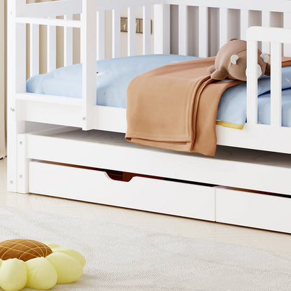 KIDS' BUNK BED WITH MATTRESSES & DRAWERS TRIPLON HM10996 PINE WOOD IN WHITE 207x97x168Hcm.