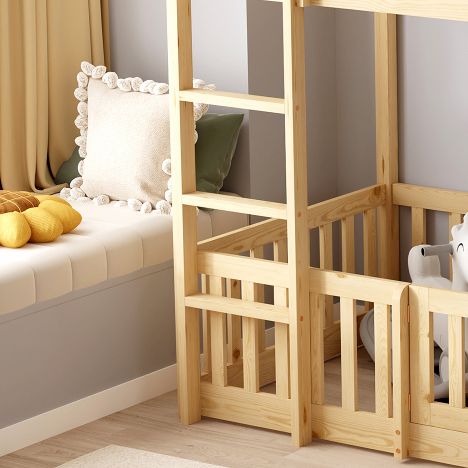 CHILDREN'S BUNKBED t.MONTESSORI PLAYKID WITH PLAYPARK HM703.01 PINE WOOD IN NATURAL FOR 190x90cm..