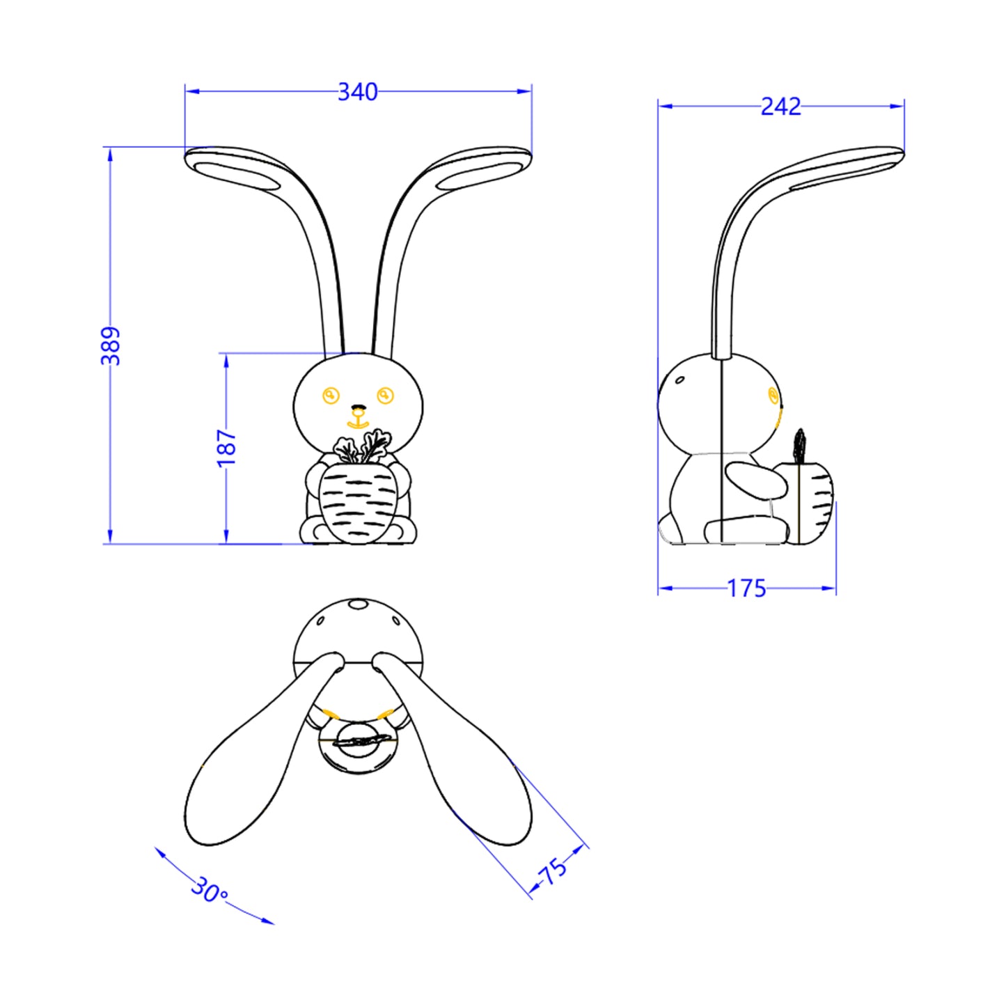 KIDS DESK LAMP LED BADOO BUNNY FIGURE FB94456.04 YELLOW ABS