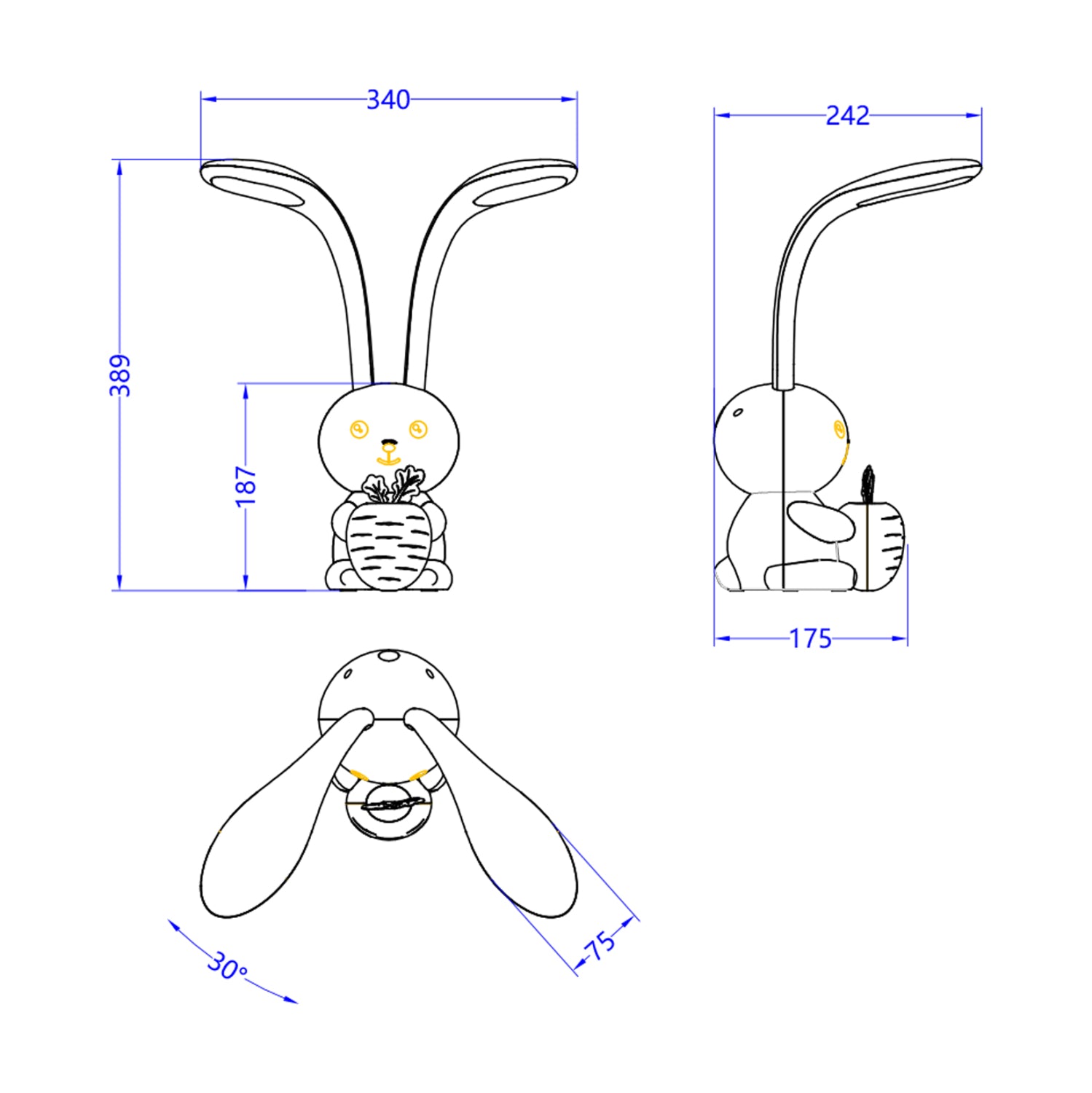 KIDS DESK LAMP LED BADOO BUNNY FIGURE FB94456.04 YELLOW ABS