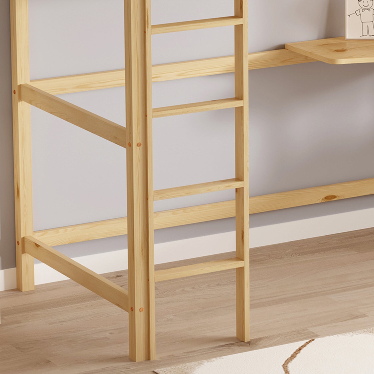 KID'S BUNK BED WITH DESK AKRON HM702.01 PINE WOOD IN NATURAL FOR MATTRESS 90x190cm.