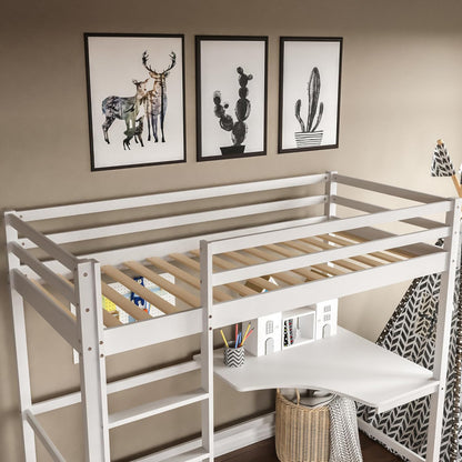 KID'S BUNK BED WITH DESK AKRON HM702.03 PINE WOOD IN WHITE FOR MATTRESS 90x190cm.