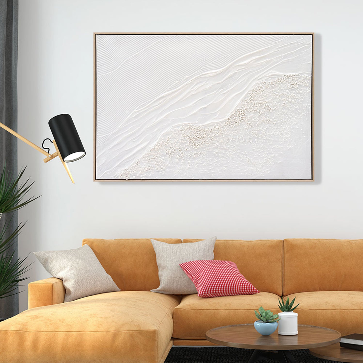 WALL PAINTING SEDIMENT HM4555 WITH BEIGE PS FRAME-CANVAS WITH SHADES OF WHITE 92x4,5x62Hcm.