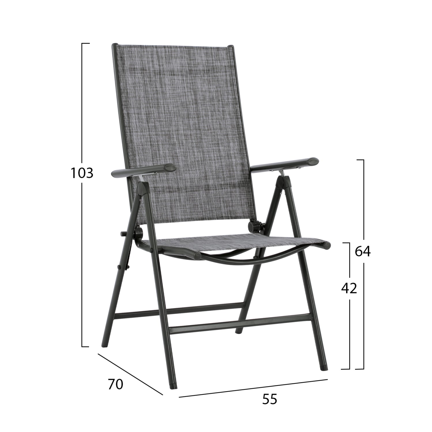 Folding Armchair 7seats Metallic Grey with Grey Textline HM5700.01 55x70x103 cm.