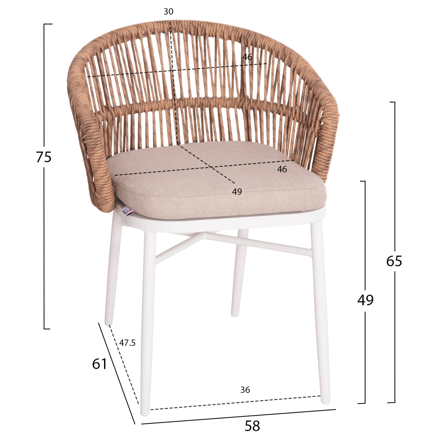 ALUMINUM ARMCHAIR ORIN HM6265.02 WHITE-P.E. RATTAN NATURAL-BEIGE CUSHION 58x61x75Hcm.