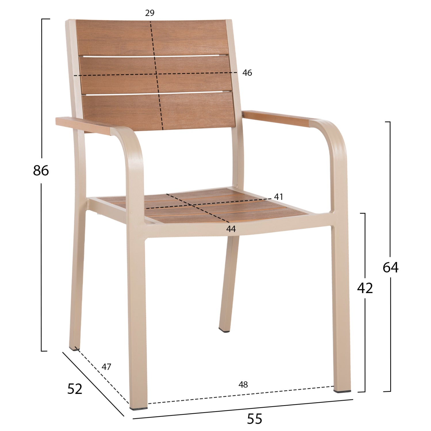ARMCHAIR ALUMINUM SAGA HM5127.04 CHAMPAGNE-COLORED WITH POLYWOOD SEAT AND BACKREST 55x52x86Hcm.