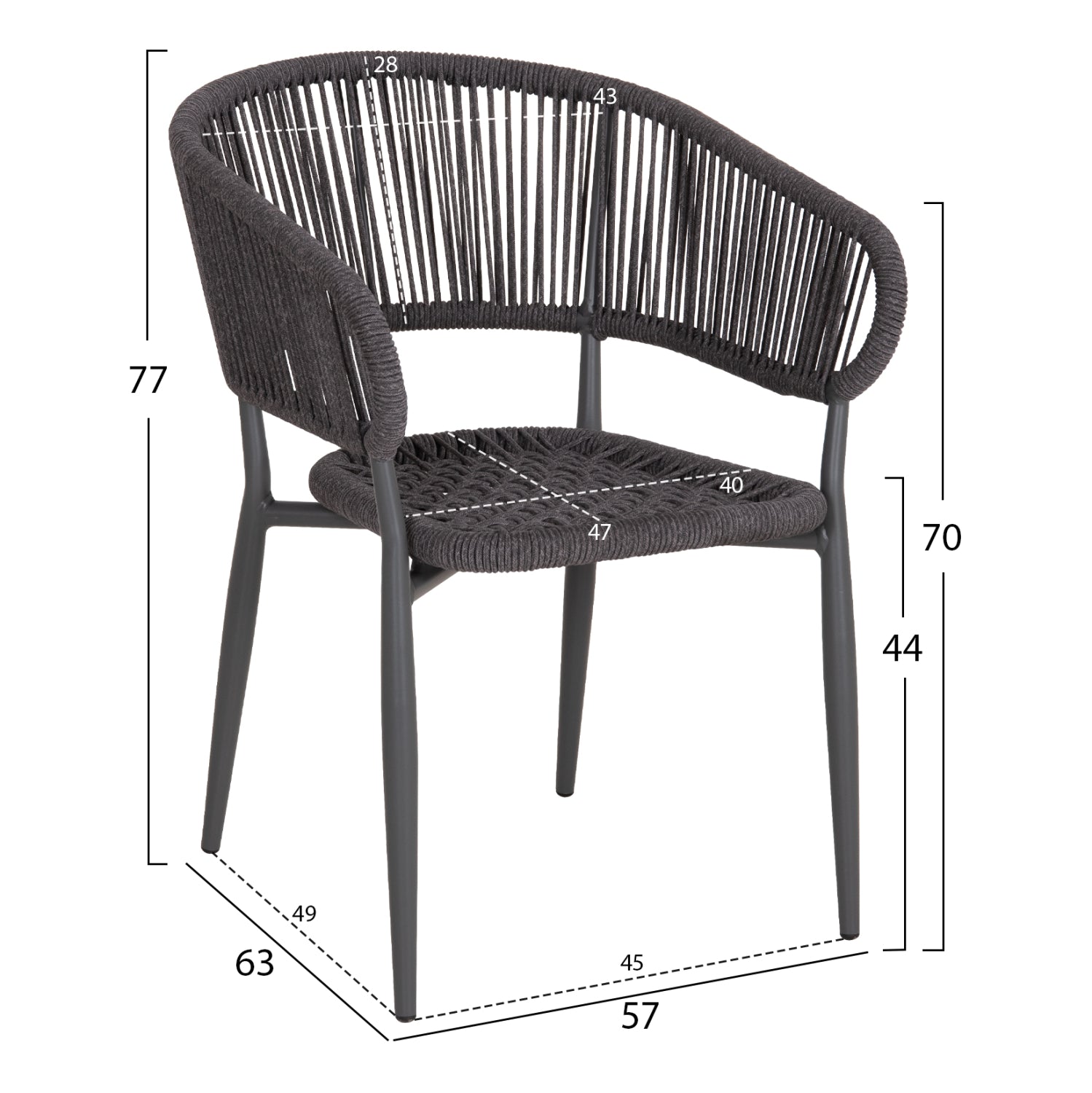 DINING CHAIR EULO HM5783.21 ALUMINUM & ΤWISTED RATTAN IN GREY 57x63x77Hcm.