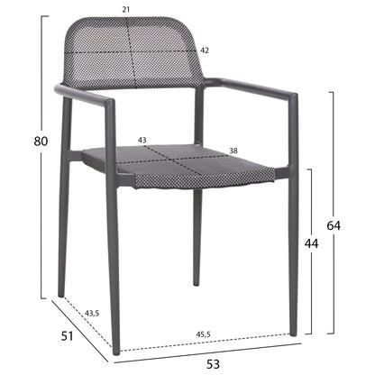 ALUMINUM ARMCHAIR RONNY HM5998.01 GREY FRAME & GREY TEXTILENE 53x51x80Hcm.
