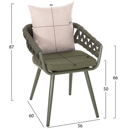 ARMCHAIR ALUMINUM CAMDEN HM6141.08 BACK CUSHION IN BROWN COLOR-DARK OLIVE 56x60x72-87Hcm.