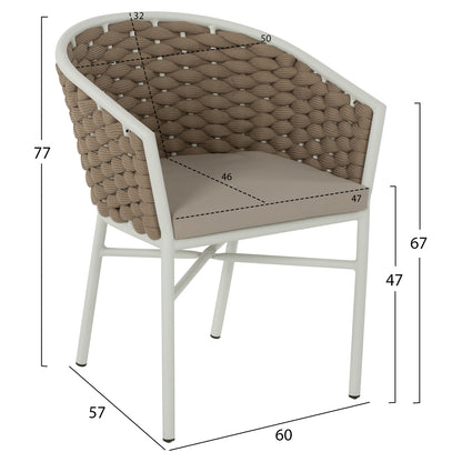 ARMCHAIR ALUMINUM HM5859.02 WHITE AND BEIGE FOAMY ROPE
