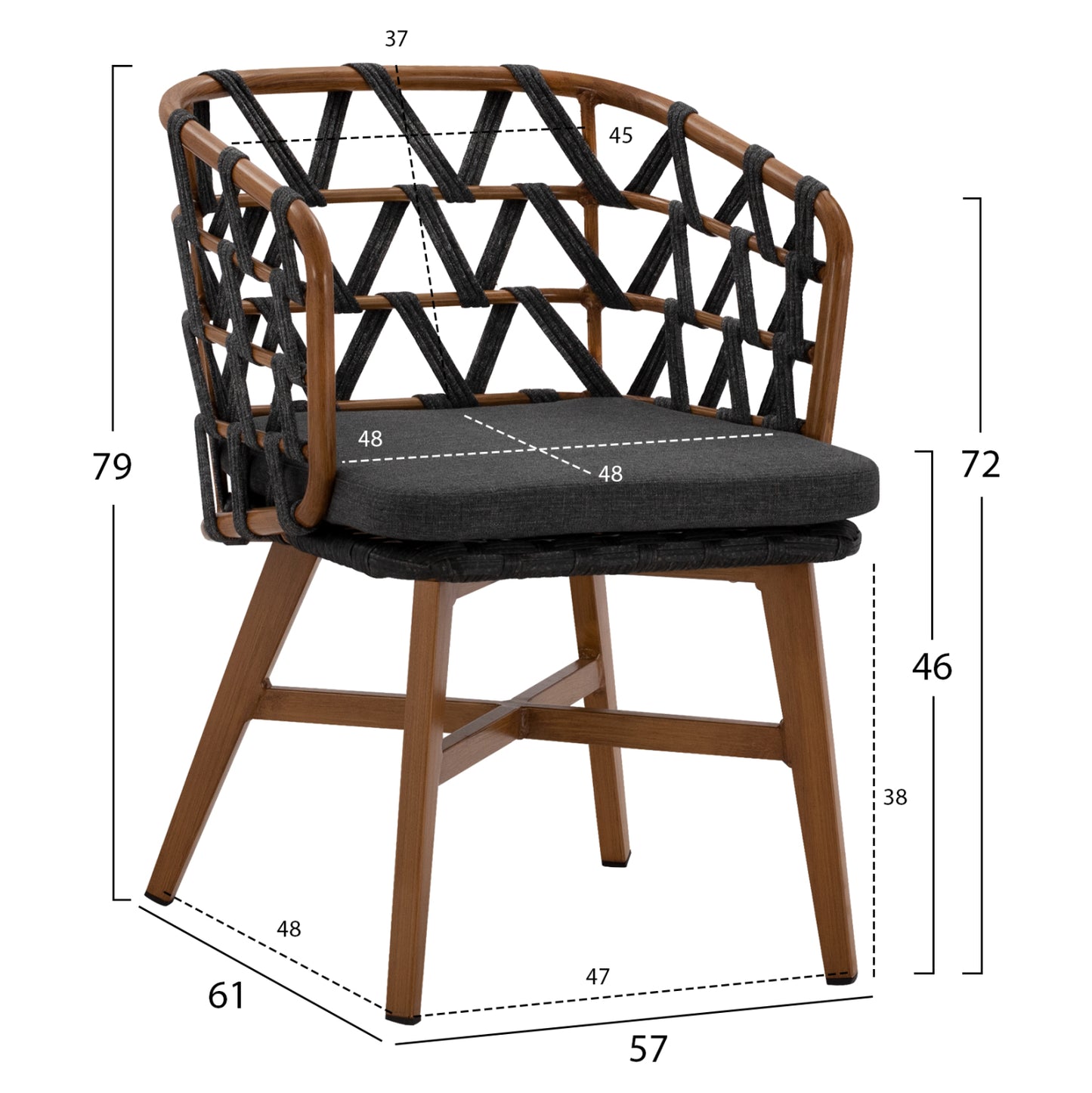 ALUMINUM ARMCHAIR RICKO HM5782.11 WITH WIDE GREY STRAPS  58x59x78 cm.