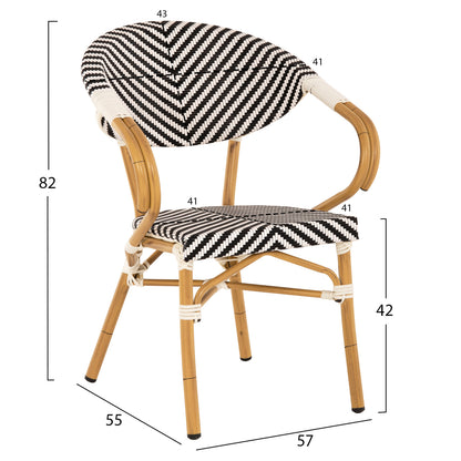 ARMCHAIR ALUMINUM HM5861.01 BAMBOO LOOK BLACK-WHITE