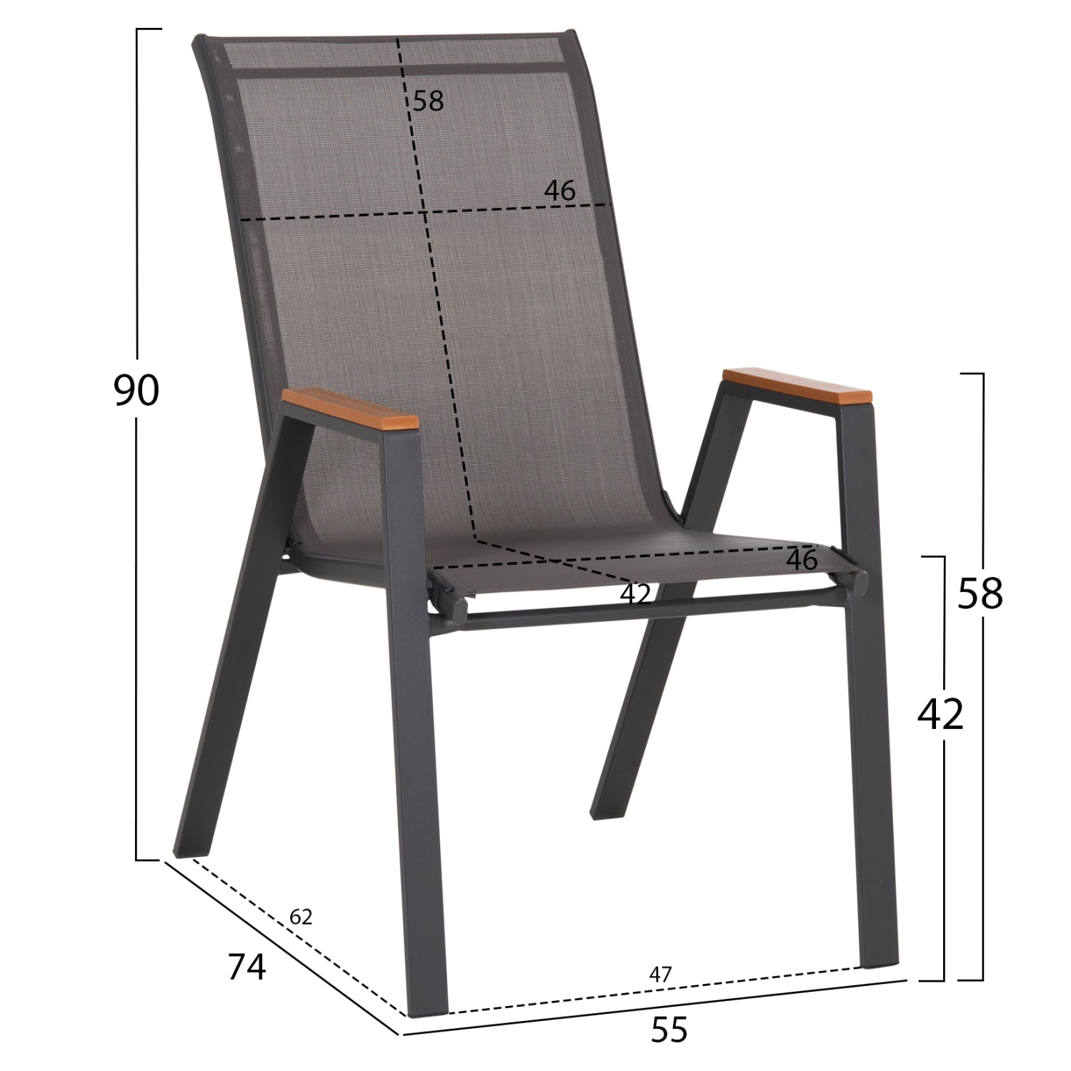 OUTDOOR ARMCHAIR LEONE HM6429.01 GREY METAL FRAME-GREY TEXTILENE 55x74x90Hcm.