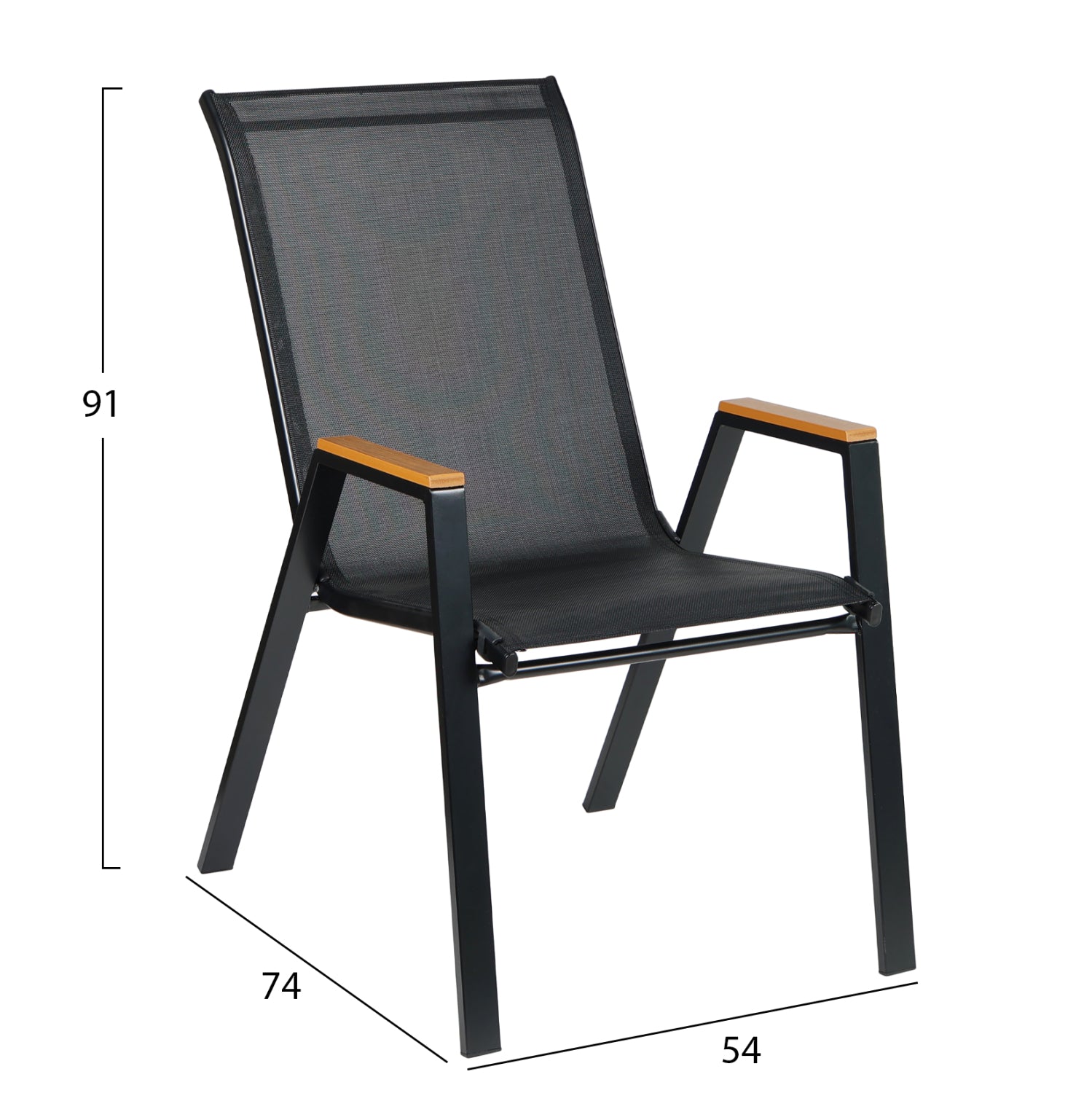 OUTDOOR ARMCHAIR LEONE HM6429.03 BLACK METAL FRAME--BLACK TEXTILENE 55x68x90Hcm.
